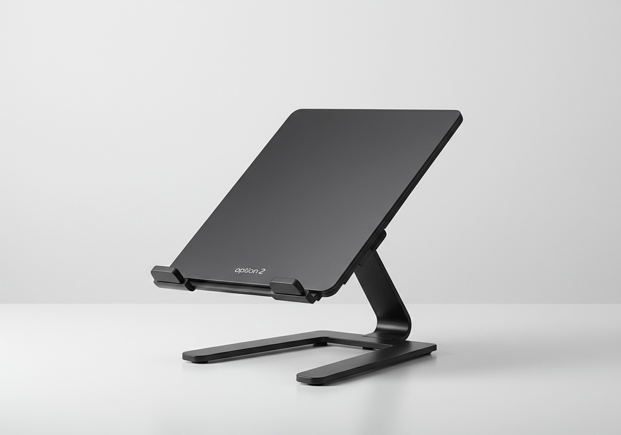 Photorealistic high-resolution product photo of "review 2025 laptop stand", on modern office desk, warm indoor lighting,